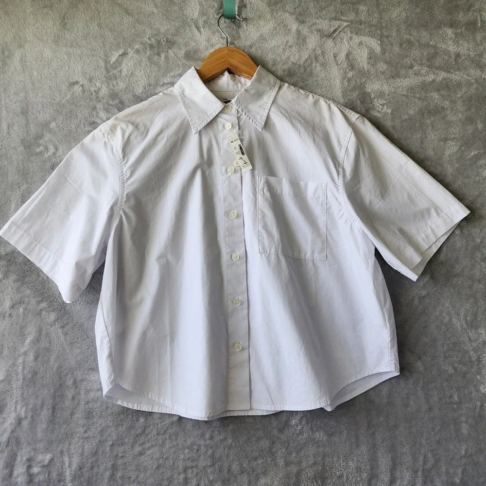 Madewell Shirt Womens Small Straight Hem Boxy Button White Cotton Poplin Top NWT - Picture 2 of 7